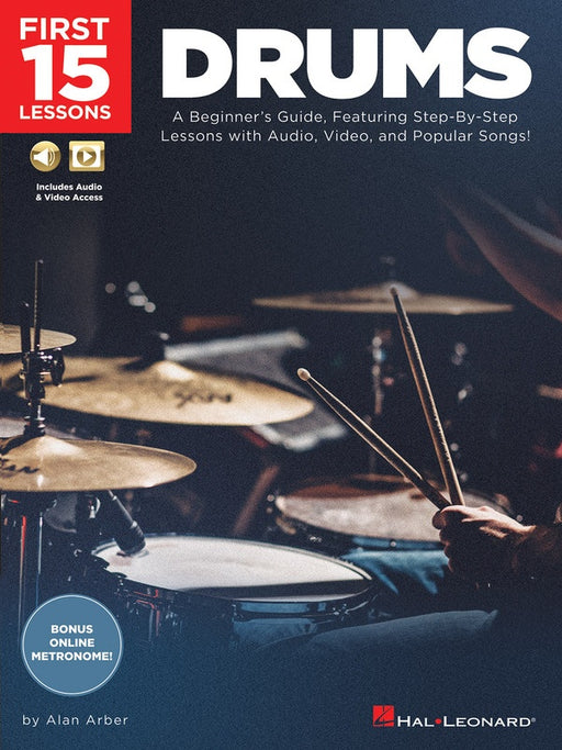 FIRST 15 LESSONS DRUMS BK/OLM