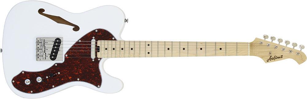 Aria 615-TL Series Semi-Hollow Electric Guitar in White Gloss