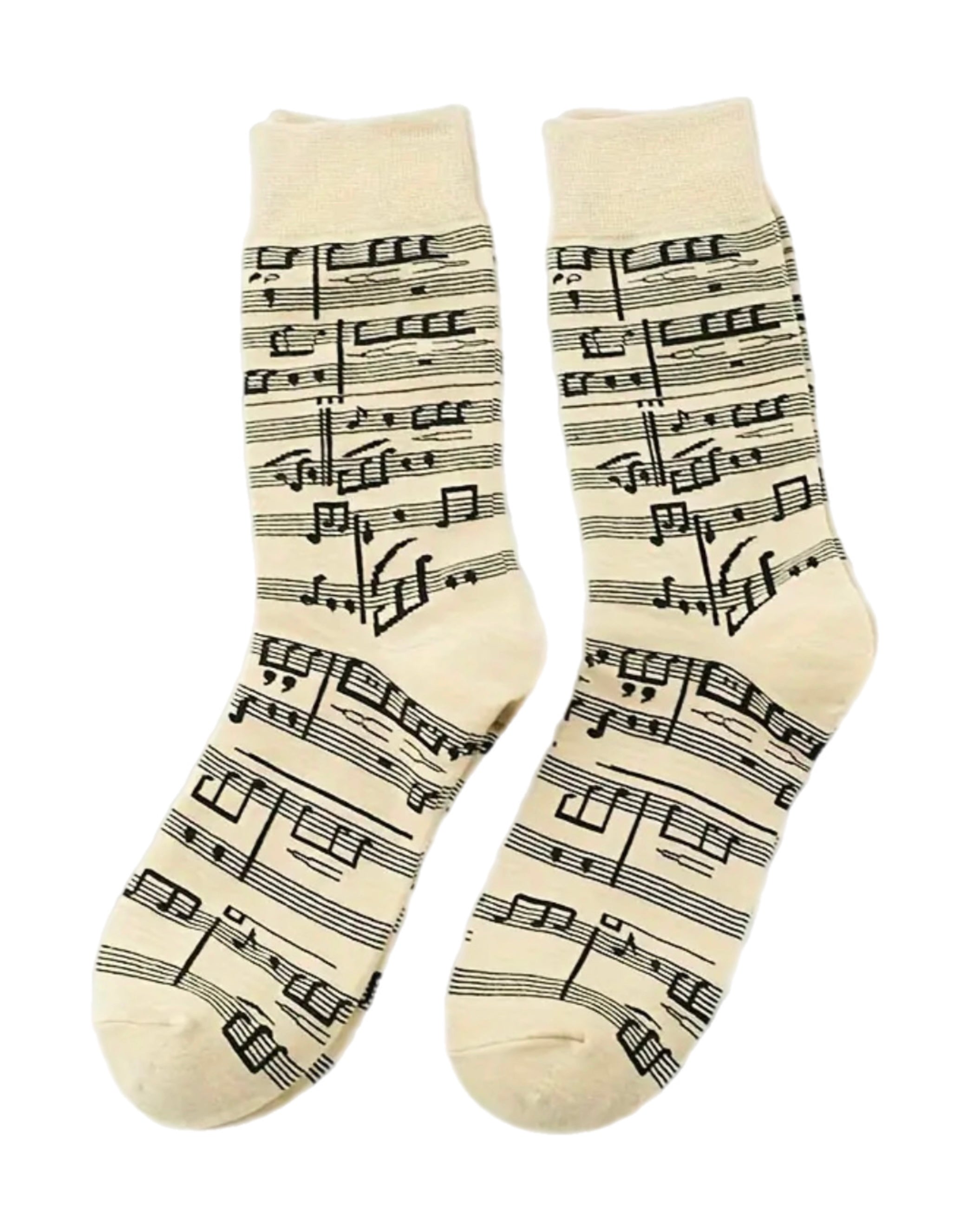Music Notes Socks High Ankle Beige Tan