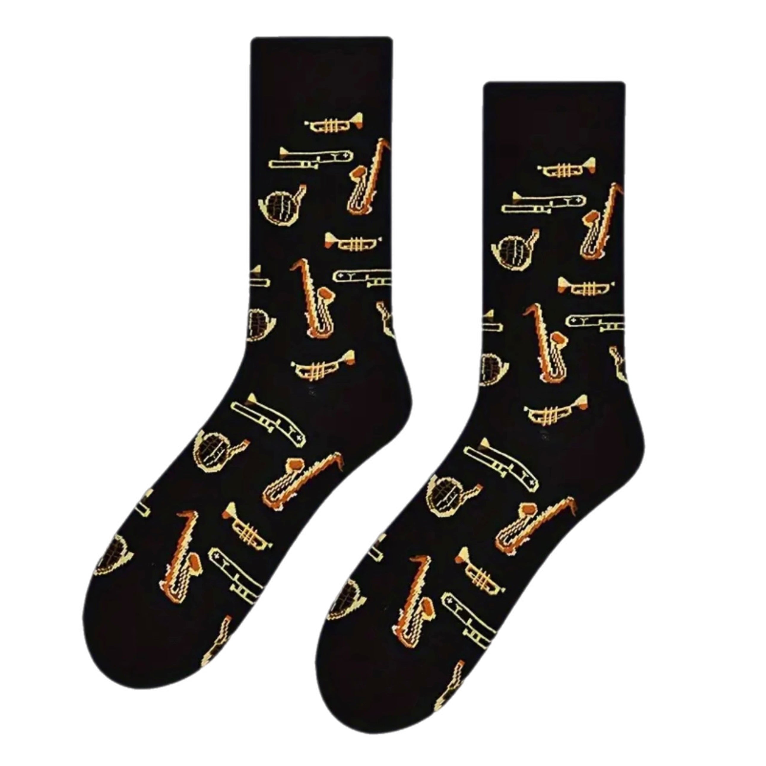 Music Socks High Ankle Black Brass Saxophone Trumpet Horn Trombone