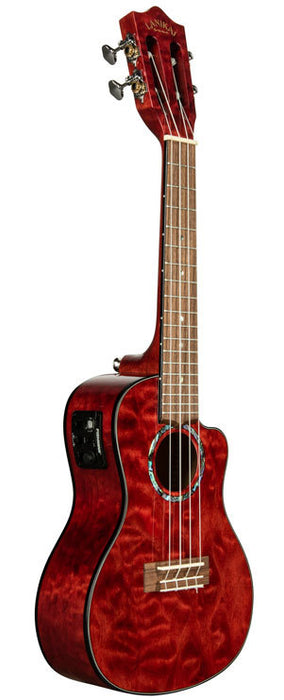 Lanikai Quilted Maple Concert Ukulele in Red Stain Gloss Finish w/ Pickup
