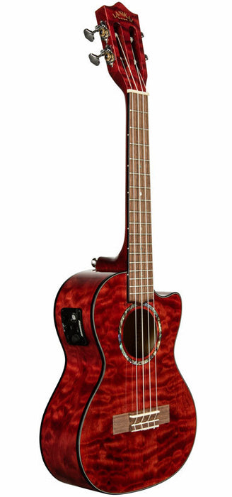 Lanikai Quilted Maple Tenor Ukulele in Red Stain Gloss Finish w/ Pickup