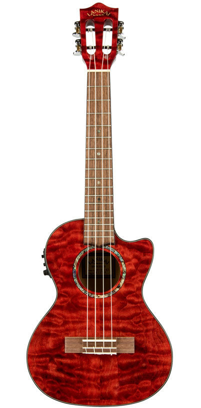 Lanikai Quilted Maple Tenor Ukulele in Red Stain Gloss Finish w/ Pickup