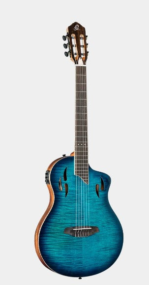 Ortega Tour Player Series Nylon String Guitar in Gloss Blue Pickup