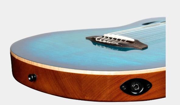 Ortega Tour Player Series Nylon String Guitar in Gloss Blue Pickup