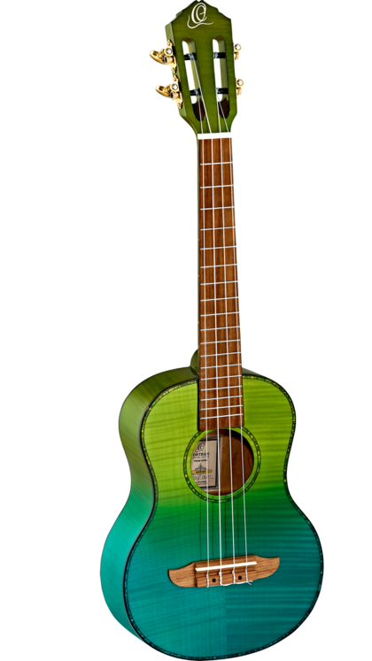 Ortega Prism Series Tenor Ukulele Flamed Maple Top Ivy Green