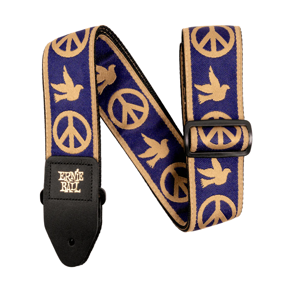 Ernie Ball Jacquard Strap Navy Blue & Beige Peace Love Dove