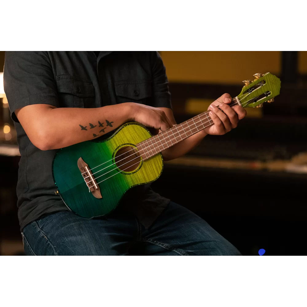 Ortega Prism Series Tenor Ukulele Flamed Maple Top Ivy Green