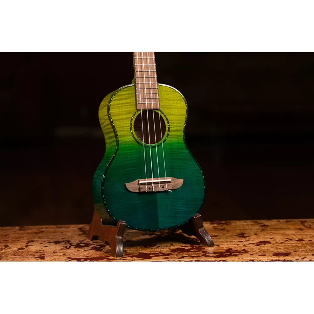 Ortega Prism Series Tenor Ukulele Flamed Maple Top Ivy Green
