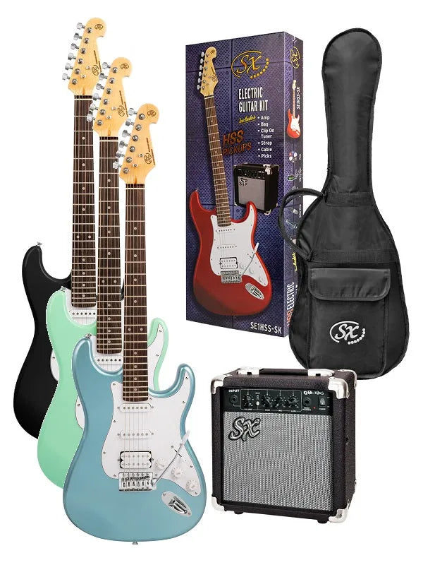 SX SE1SKH 4/4 Electric Guitar Pack with Amplifier and Accessories (3 Colours)