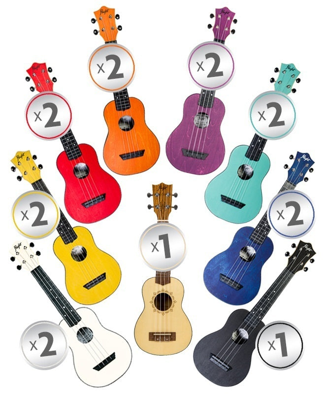 Flight Soprano Ukulele Travel Series Classroom Pack 15 + 1 Teacher Ukulele Mixed Colour