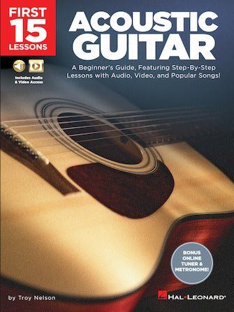 FIRST 15 LESSONS ACOUSTIC GUITAR BK/OLM