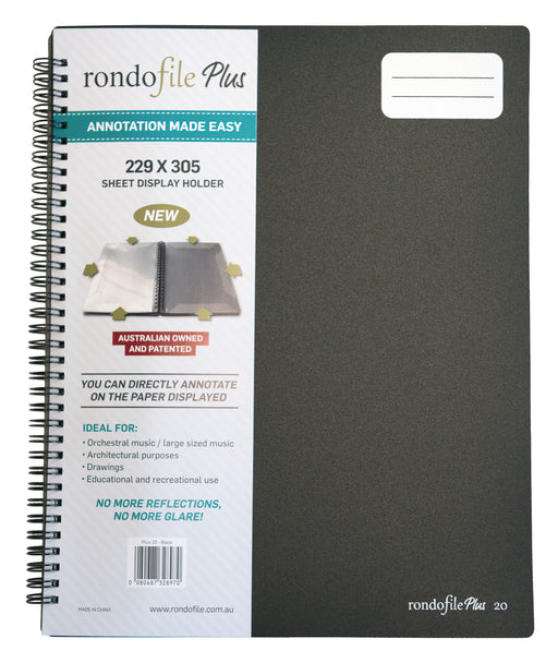 Rondofile Plus 20 Black Cover (20 sheets) - Suits A4 and larger sized ORIGINAL MUSIC