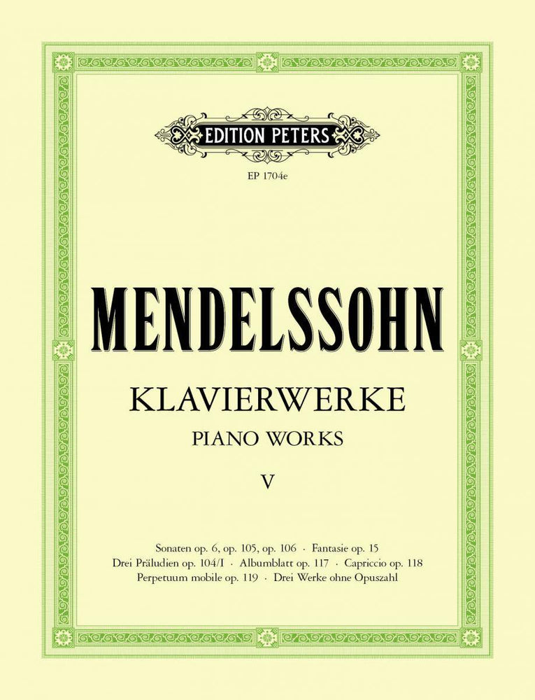 MENDELSSOHN Piano Works Bk 5 Supplementary Volume