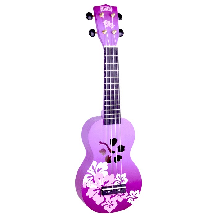 Mahalo Hibiscus Flower Print Ukulele Purple