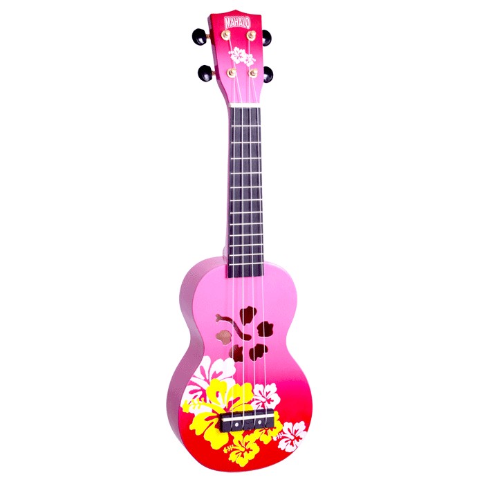 Mahalo Hibiscus Flower Print Ukulele Red