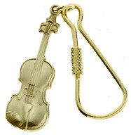 Keyring with Violin in Polished Brass by