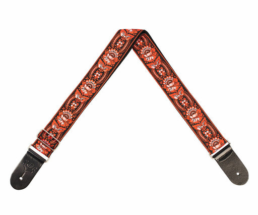 Guitar Strap - woven jacquard - floral red/black