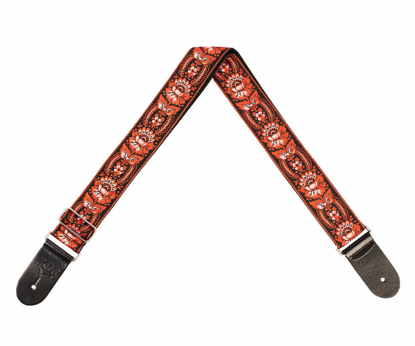 Guitar Strap - woven jacquard - floral red/black