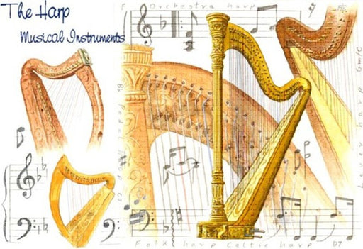 Christmas Greetings Card - Harp