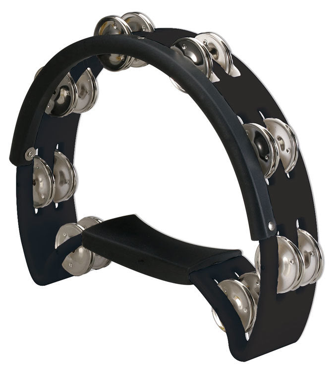 Opus Percussion Power Tambourine with Double-Row Jingles & Striking Edge in Black