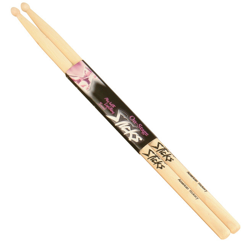 On Stage American Hickory Wood with Wood Tip Drumsticks (3 Sizes)
