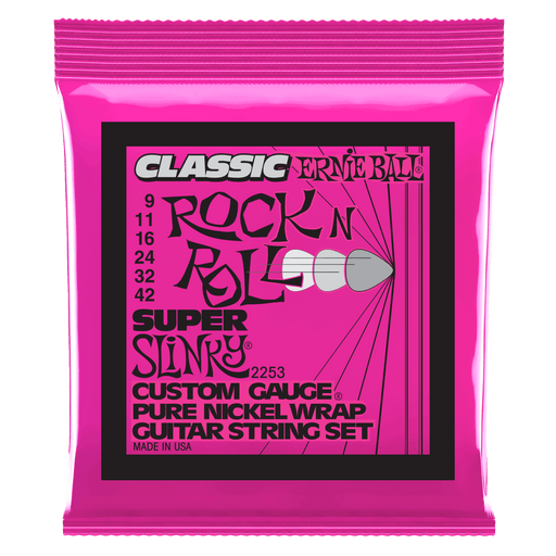 Ernie Ball Super Slinky Classic Rock N Roll Pure Nickel Wrap Electric Guitar Strings - 9-42