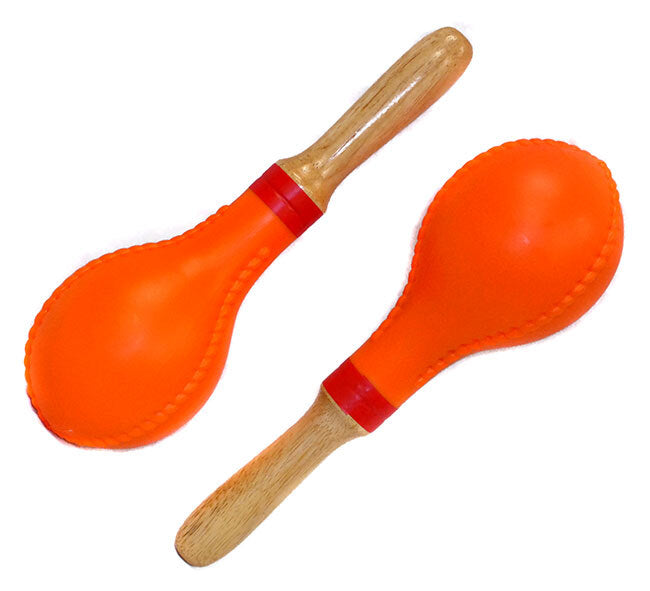 Percussion Plus Plastic Head Maracas in Orange with Wooden Handles