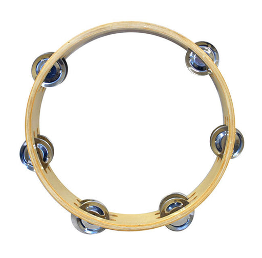 Percussion Plus Wooden Tambourine with 6-Double Rows of Jingles (2 Sizes)