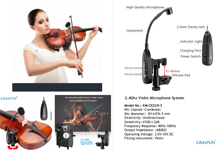 Violin Microphone Kimafun Wireless Rechargeable