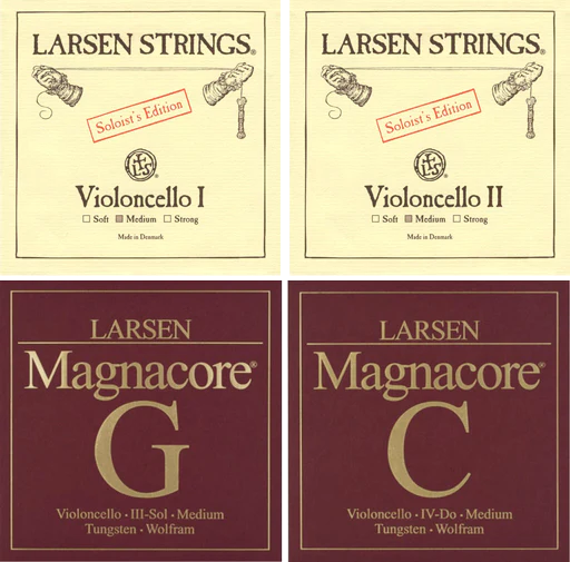 Larsen Cello String Medium A & D with Magnacore G & C 4/4 Set